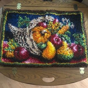 Handmade Fall Cornucopia Hook Rug